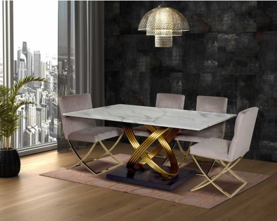 Zenia 6 Seater Dining Table With Anzu Gold Dining Chair