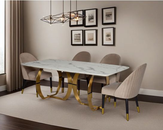Fausta 6 & 8 Seater Marble Dining Table With Irene Fabric Dining Chair