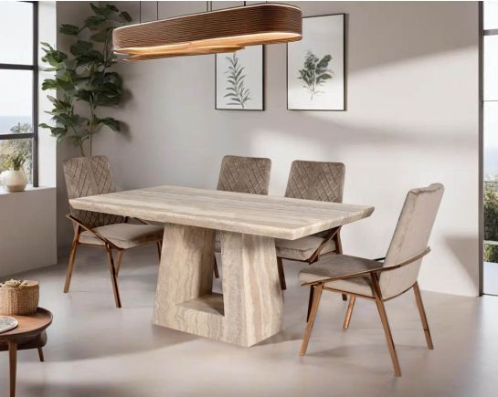 Riccardo 6 & 8 Seater Marble Dining Table With Linus Fabric Dining Chair