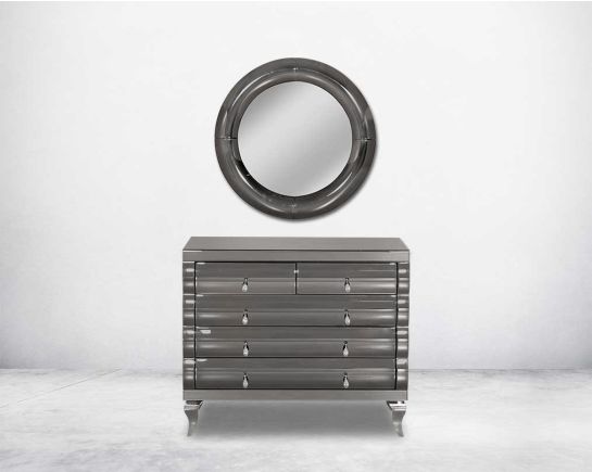 Eveta Grey Chest Of Drawers With Inesa Grey Round Wall Mirror