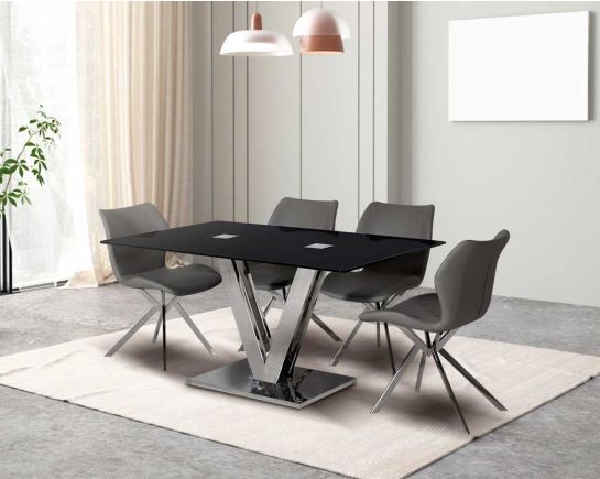 Vitolo 6 Seater Stainless Steel Dining Table With Casey Dining Chair