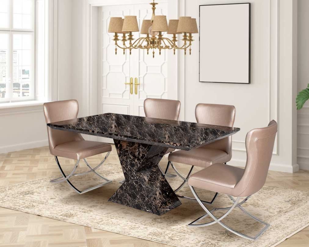 Corazana 6 & 8 Seater Marble Dining Table With Cadera Stainless Steel Dining Chair