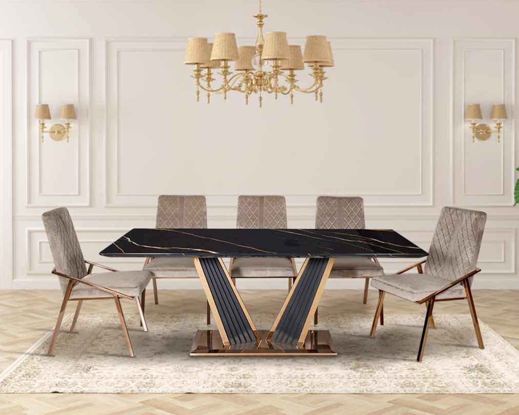 Cena 6 & 8 Seater Marble Dining Table With Linus Fabric Dining Chair
