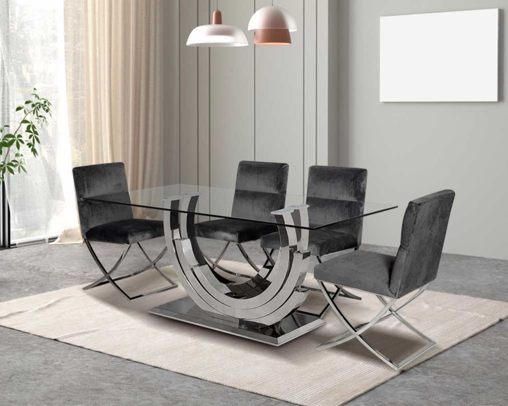 Ethan 6 & 8 Seater Stainless Steel Dining Table With Anzu Stainless Steel Dining Chair