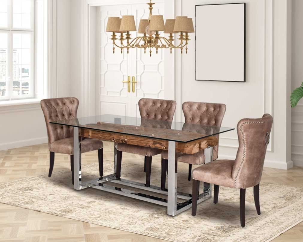 León 6 & 8 Seater Dining Table With Sillon Wooden Dining Chair