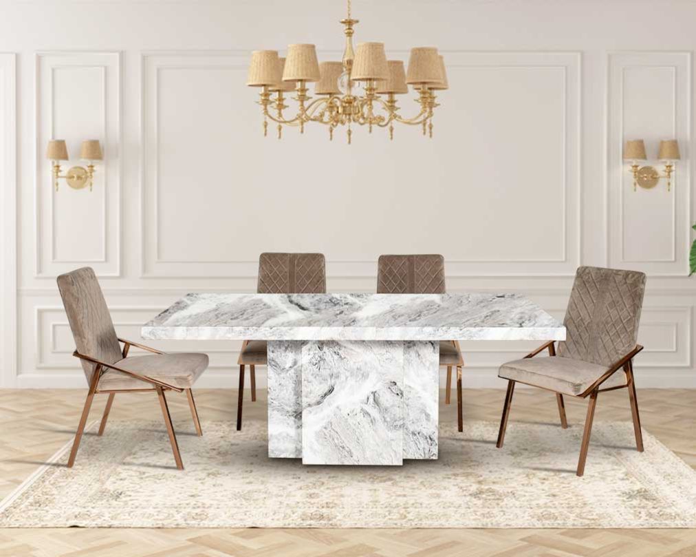 Katia 6 & 8 Seater Marble Dining Table With Linus Fabric Dining Chair
