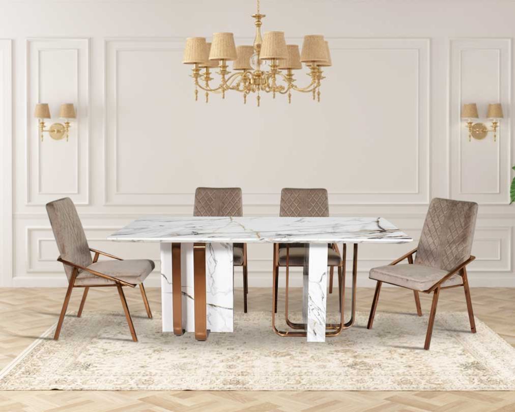 Selena 6 & 8 Seater Marble Dining Table With Linus Fabric Dining Chair