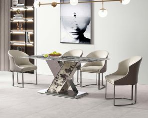 Morena 6 & 8 Seater Marble Dining Table with Kyle Leatherette Silver Dining chair