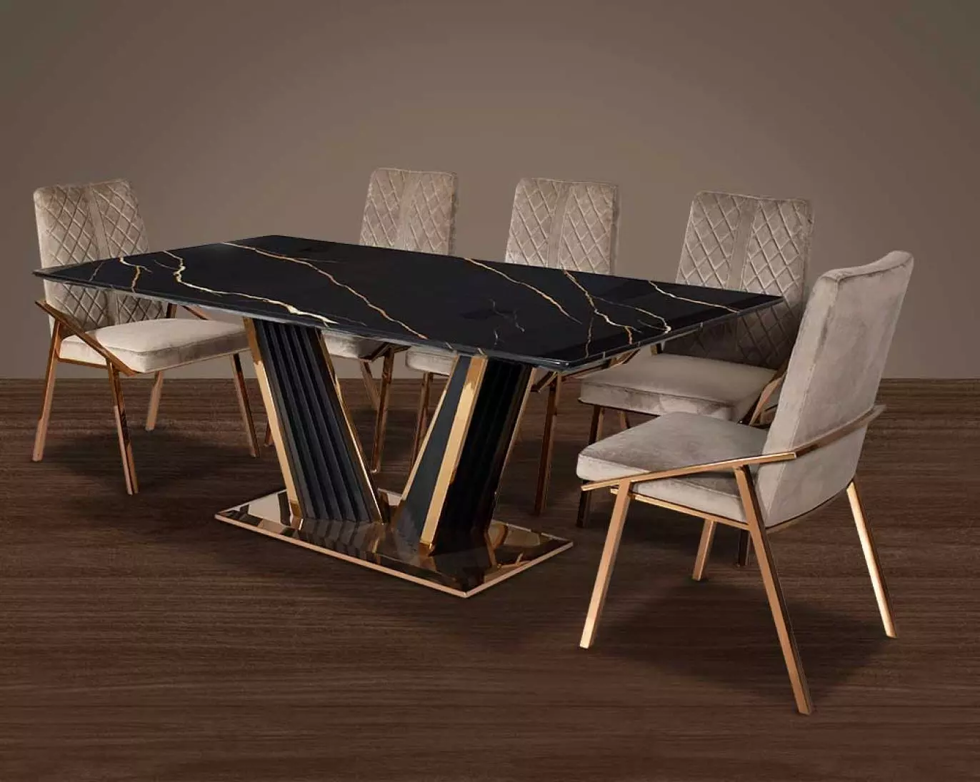 Cena Seater Marble Dining Table With Linus Fabric Dining