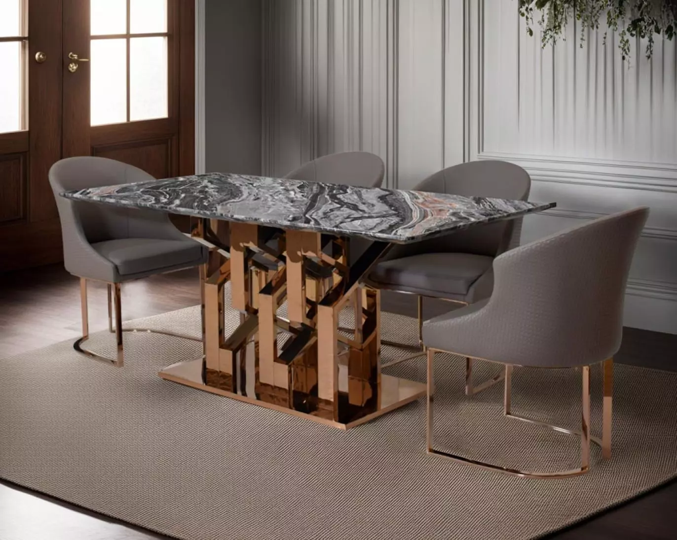 Esteban Seater Marble Dining Table with Kyle Leatherette