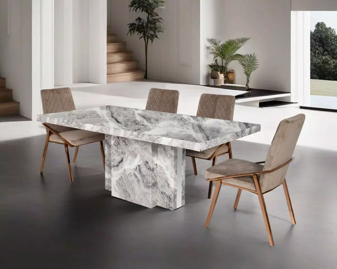 Katia Seater Marble Dining Table With Linus Fabric Dining