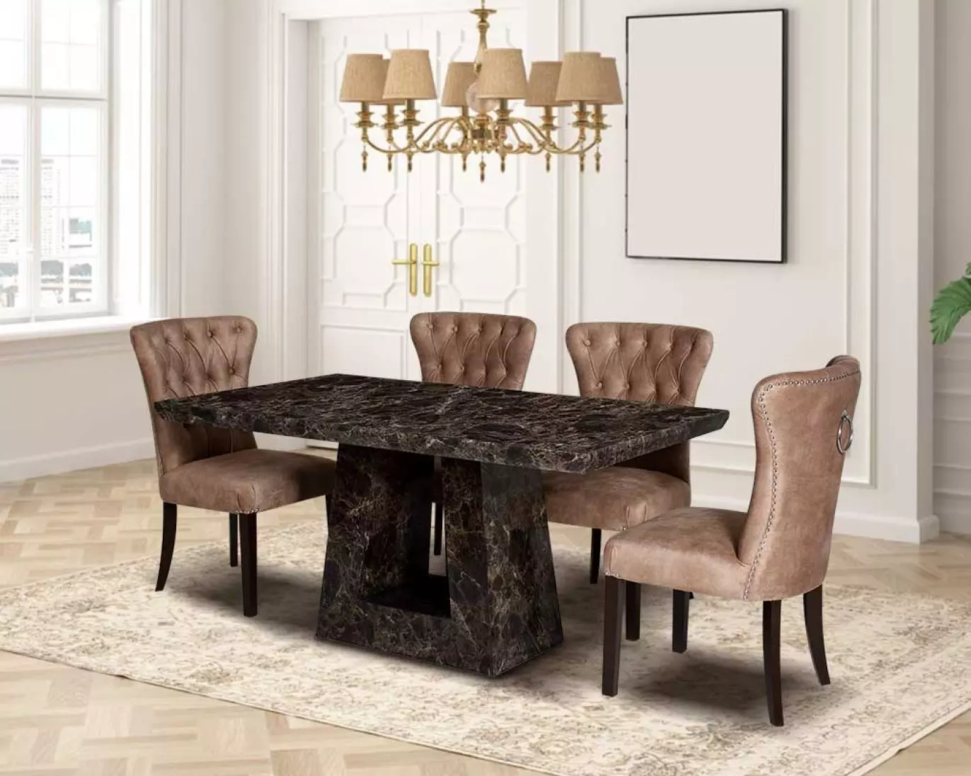 Riccardo Seater Marble Dining Table With Sillon Wooden
