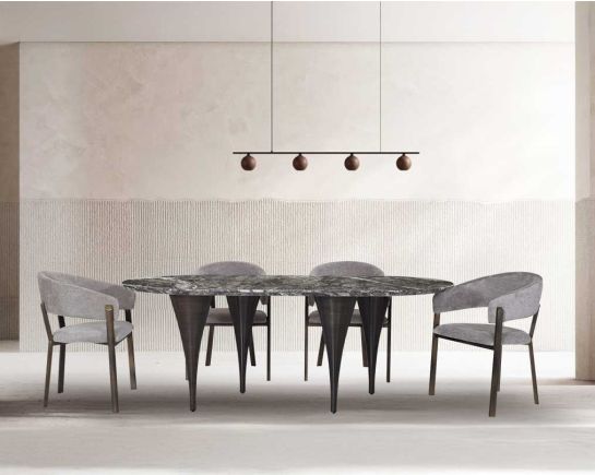 Nuria 6 & 8 Seater Marble Dining Table With Galeno Fabric Dining Chair
