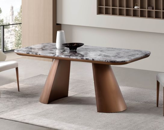 Melosa Rose Gold 6 Seater Marble Dining Table