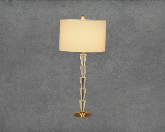 Table lamp with crystal and bronze metal stand base with translucent fabric shade in ultra modern design