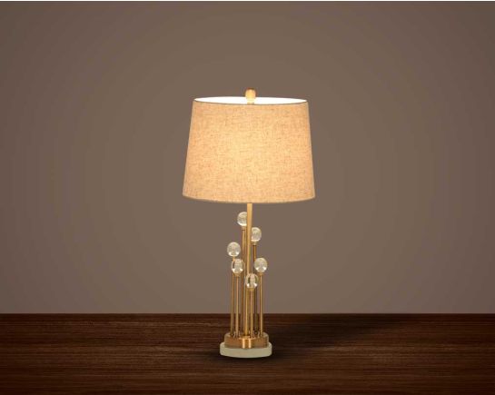 Table lamp with crystal and bronze nickel base with translucent fabric shade