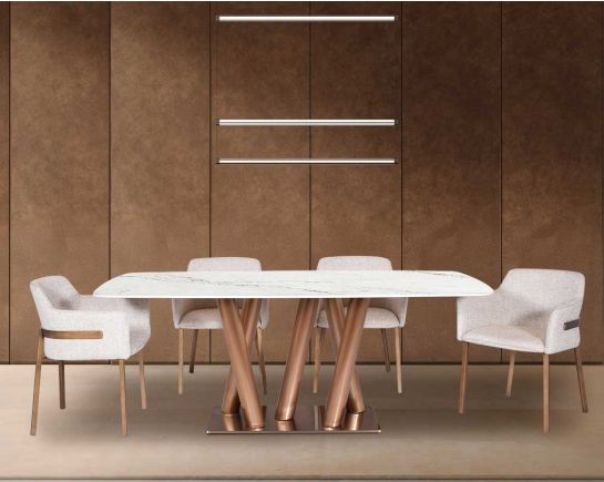 Traza 6 Seater Marble Dining Table With Traza Fabric Dining Chair