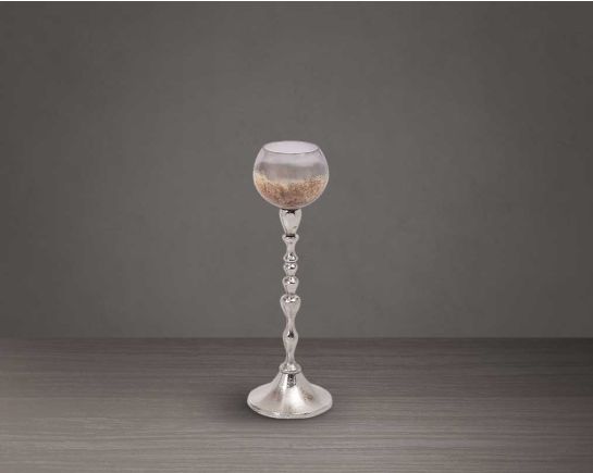 Silver grey lustre glass aluminium goblet t-lite holder- small