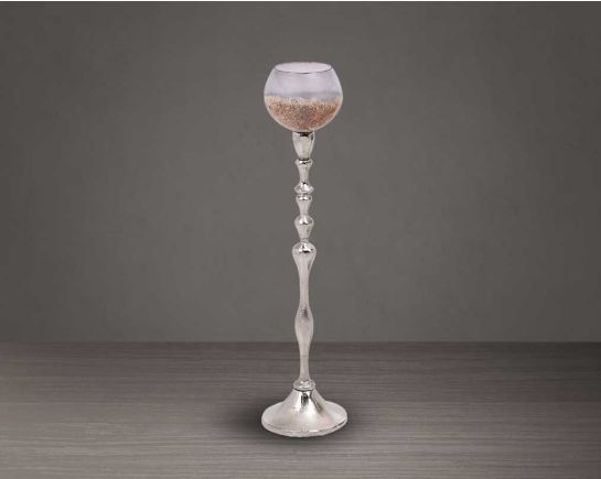 Silver grey lustre glass aluminium goblet t-lite holder - large