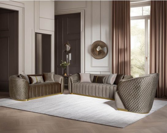 Agustín Fabric Sofa Set It has elegantly rounded armrests & and a soft seat cushion which comes in high-quality velvet fabric cushions to compliment.