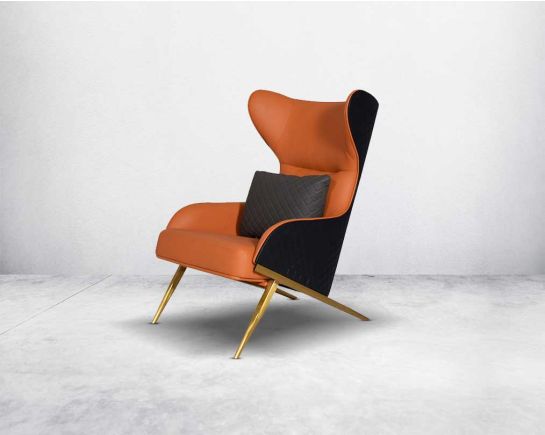 This eye-catching wingback lounge chair is perfect for long & late-night reads. Enveloped in eco-friendly faux leather upholstery accented by detail stitching, the cushioned seat features a full solid wood back, gently-flared arms, and a wide seat
