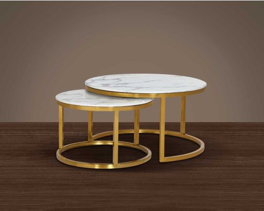 This round coffee table set is an embodiment of modern glamour.