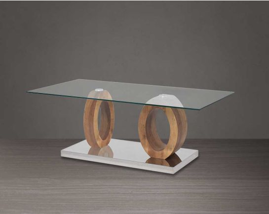This fusion glass coffee table is sleek and stylish with side view .