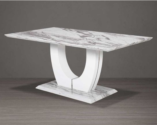 This 6 seater dining table comes with a white imitation Italian marble top.