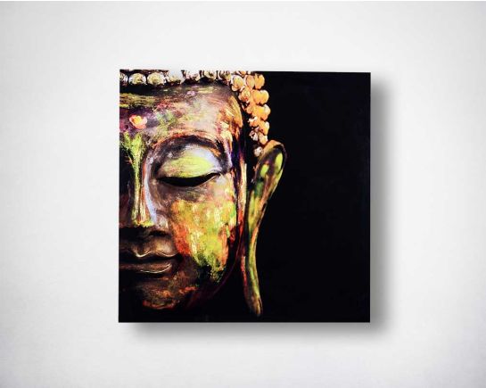 Tempered glass art with gold foil.