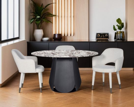 Ricola 4 Seater Marble Dining Table with Aria Fabric Dining Chair