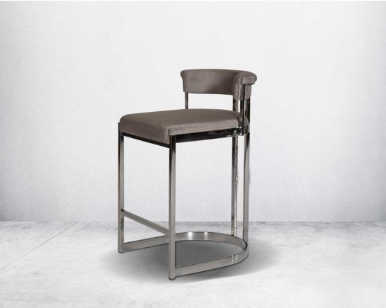 This gorgeous bar chair with padded back & seat cushion with a convenient foot rail in glossy stainless steel frame & base in contemporary design adds charm and style to any urban home side view