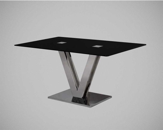 this luxe dining table, making a sophisticated addition. Its genuine black tempered glass top adds a refined touch to your décor