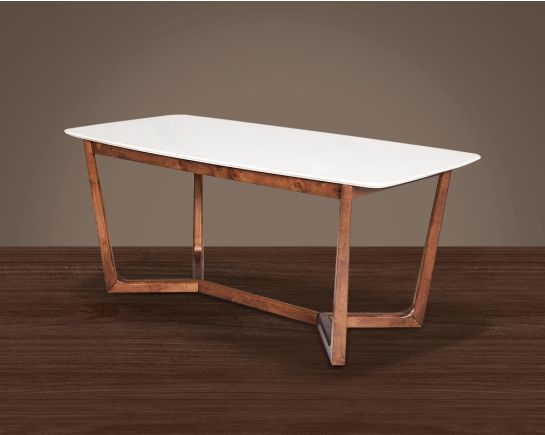 6 seater rectangular dining table with white marble top and legs in walnut.