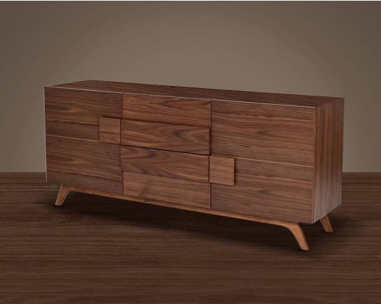 Buffet/Cabinet in natural walnut in sleek contemporary design side view