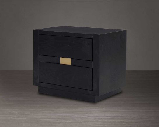 Bedside table in wood & oak veneer with two drawers.