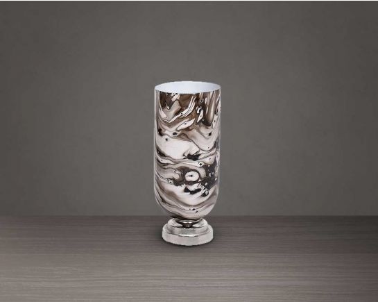 Hurricane candle holder in marquina enamel and nickel coated aluminium base - small
