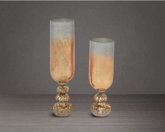 Olive garden glass candle holder with champagne aluminum base 1 large 2 small