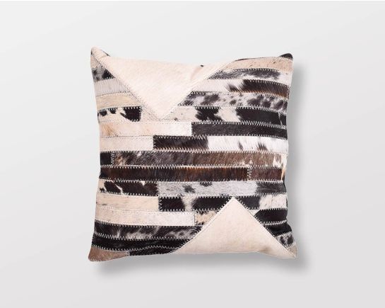 White and black jersey hairon & leather cushion
