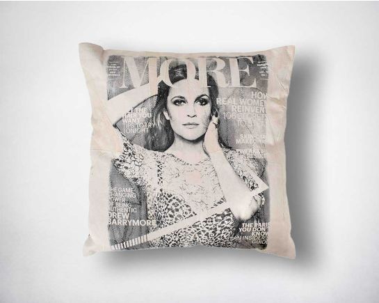 Sand recycled suede leather cushion with print.