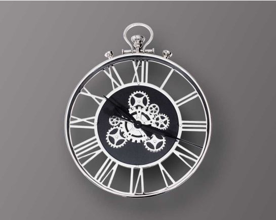 Nickel round wall clock in roman numerals