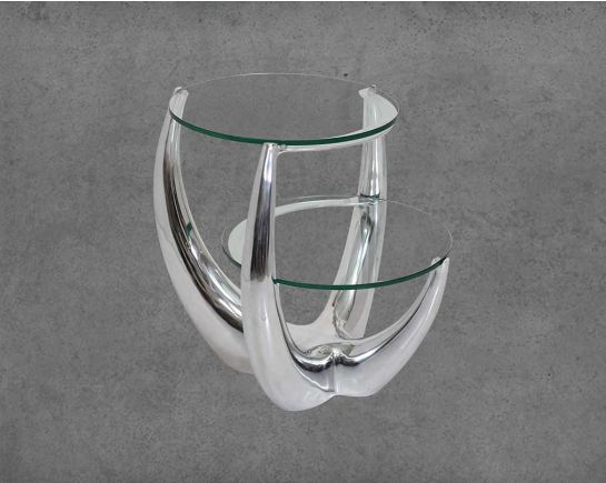 This immaculate two-tier curvy end table creates a sleek & sculptural look for your living space adding an artful flair.