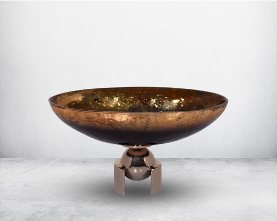 Decorative bowl in bronze lustre glass with antique gold plated aluminium decorative base.