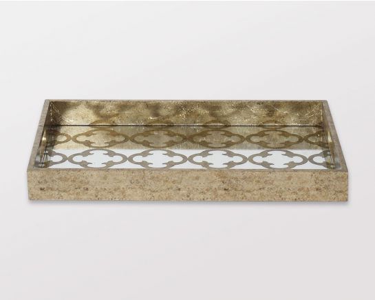 Rectangular tray in antique champagne with mirror base.