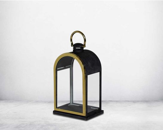 Lantern in clear glass and metal with gold plated stainless steel frame. large 