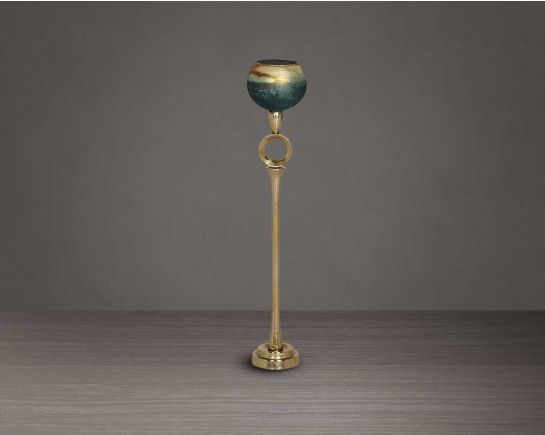 Decorative Goblet T-Lite holder in a champagne glass and antique gold aluminium base.  large