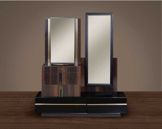 The dresser has drawers & storage space with led light in the base adding to the mood of the bedroom.