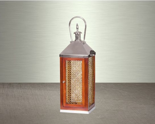 Bamboo knitted wooden lanterns in stainless steel and clear glass. small