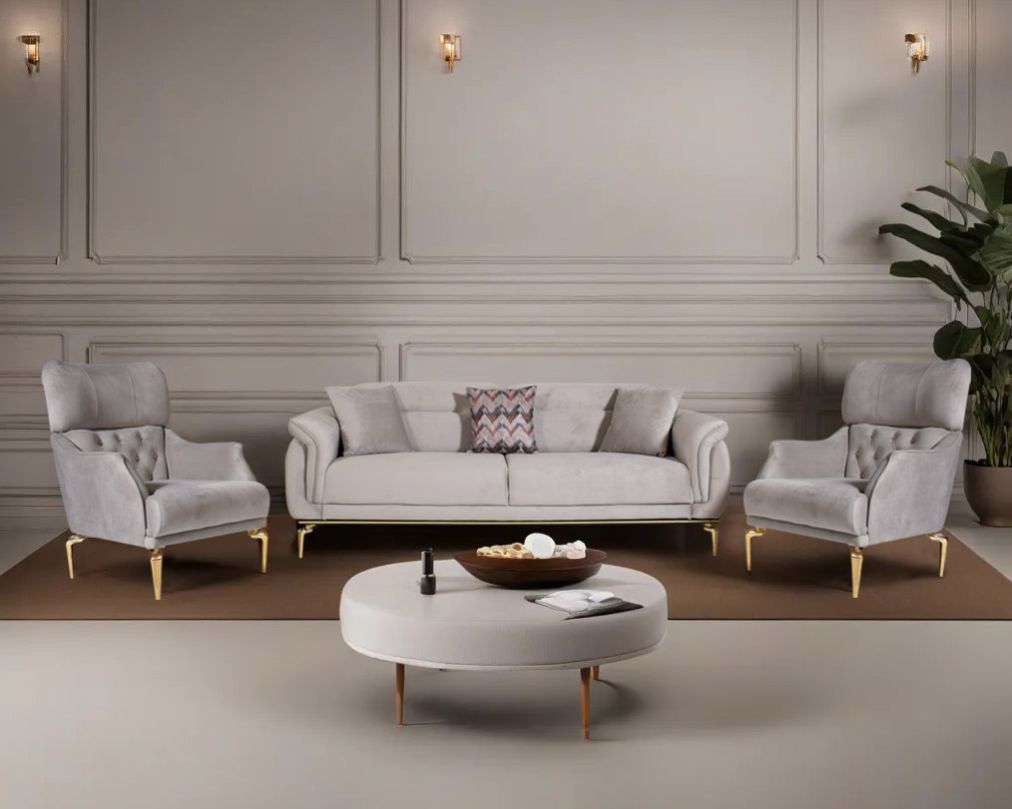 3 +1+1  seater sofa upholstered in fabric with tufted back & sides in modern classic design. The backrest is reversible which creates more sitting space